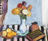 Carte, tufănele și pere by Alexandru Ciucurencu, anii '40, ulei pe carton, offered Mar 2025