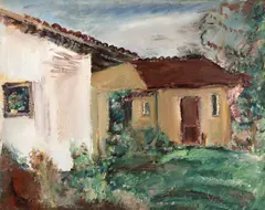 Curtea pictorului by Vasile Popescu, 1935, ulei pe carton, offered Mar 2025