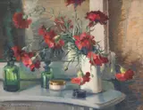Stefan Popescu, Pervaz cu parfum și garoafe, 1923, ulei pe pânză