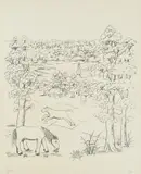 Ivan Generalić, Landscape with Horses, serigraphy on paper