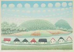 Village by Ivan Rabuzin, silkscreen on paper, sold Mar 2025
