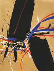 Composition by Edo Murtić, 1980., ink, tempera and gouache on paper, sold Mar 2025