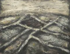 Boundaries in the Rocky Land by Frano Šimunović, cca. 1965., oil on canvas pasted on hardboard, offered Mar 2025