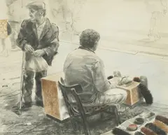Vlado Jakelić, Shoe Cleaners II, 1978., Graphite pencil, charcoal and dry pastel on paper