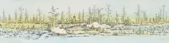 Ivan Lacković Croata, Winter Landscape with Village, 1985., watercolored copper engraving