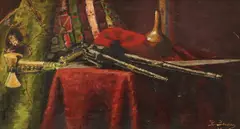 Branko Šenoa, Still Life with Weapons, 1899., oil on canvas glued on cardboard