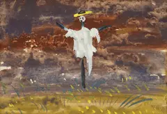 Vanja Radauš, Scarecrow, decals and gouache on paper