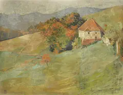 Oton Iveković, Landscape from Klanački Region, cca. 1917., oil on hardboard