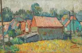Vladimir Filakovac, Houses in Zagreb's Dubrava, 1950., oil on canvas