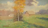 Slavko Tomerlin, Autumn with Birch, Kobiljak, 1965, oil on hardboard