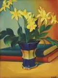 Vladimir Varlaj, Daffodils in a Vase, 1945. - 1950., oil on canvas mounted on cardboard