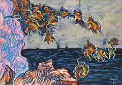 Abstraction by Edo Murtić, 1986., tempera and pastel on paper, offered Mar 2025