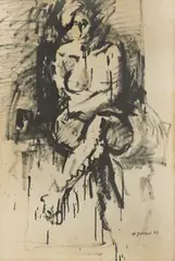 Vlado Jakelić, Female Nude, 1964., ink wash on paper