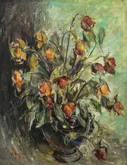 Cata Dujšin-Ribar, Vase with Roses, 1958., oil on cardboard