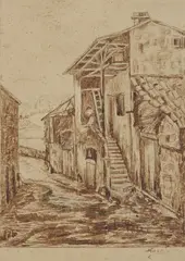 Zora Preradović, Old Weaver, 1898., sepia and pencil on paper