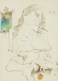 Ivan Lovrenčić, Nude with a Cat, 1991., ink and watercolor on paper