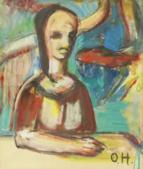 Oskar Herman, At the Table, 1960-ih, gouache and watercolor on paper