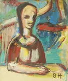 Oskar Herman, At the Table, 1960-ih, gouache and watercolor on paper