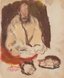 Corneliu Baba, Omul cu lingura, 1986, cerapastel, guașă și accente de cărbune pe hârtie