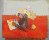 Natură statică de atelier by Alexandru Ciucurencu, ulei pe carton subțire transpus pe pânză, sold Feb 2025