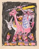 Marcel Janco, Don Quijote și Sancho, colaj, tuș și pix negru pe hârtie