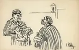 Constantin Piliuță, Împărțind o masă, cărbune pe hârtie
