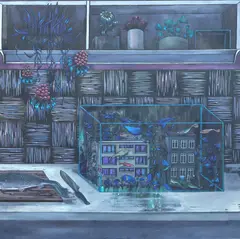 Midnight Kitchen Thoughts by Emma Păvăloaia, 2022, ulei pe pânză, sold Feb 2025