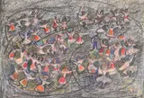 Horă by Magdalena Rădulescu, creioane cerate pe hârtie, offered Feb 2025