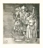Ștefan Câlția, Bărbat cu mărgele, 1984, acvaforte și gravură cu acul