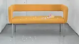 Andreea Grigoraș, I stand here watching and you’re not here at all, 2024, alamă pictată, carton, silicon, ață roz