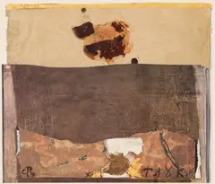 Corneliu Petrescu, Tauk, 1991, ulei, acrilic, colaj și foiță de aur pe carton