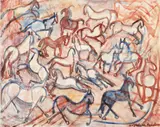 Magdalena Rădulescu, Cavalcadă, 1979, ulei pe pânză