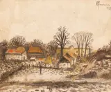 Sorin Ilfoveanu, Peisaj din Rădești, 1988, tempera pe pânză lipită pe carton