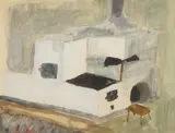 Constantin Piliuță, Interior țărănesc, acuarelă și creion pe hârtie