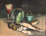 Mircea Ciobanu, Natură statică cu pahar de vin, 1980, ulei pe carton