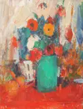 Ion Musceleanu, Natură statică cu flori, ulei pe pânză lipită pe carton