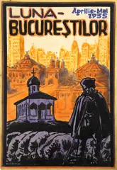 Ary Murnu, Macheta originală a afișului ”Luna Bucureștilor”, realizată de Ary Murnu, 1935, piesă de colecție, provine din colecția familiei de artiști Murnu, cariocă și tuș pe carton