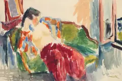 Lucian Grigorescu, Odaliscă (Studioul pictorului de la Balcic), acuarelă și creion pe hârtie