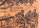 Dan Ialomiţeanu, La cafeneaua lui Ali, peniță pe hârtie