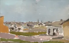 Henri Catargi, Case dobrogene, 1954, ulei pe pânză lipită pe carton