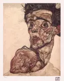 Egon Schiele, Autoportret cu umăr dezgolit, cromolitografie