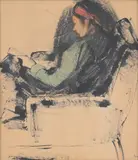 Corneliu Baba, Lectură în fotoliu, anii '70, ceracolor și tuș pe hârtie