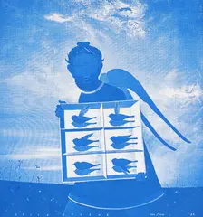 Felix Aftene, Colecționarul de păsări, 2023, serigrafie pe carton