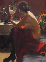 Móric Barát, La oglindă, 1920, ulei pe pânză