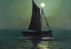 Plecarea la pescuit by Nicolae Tempeanu, anii '20, ulei pe carton, sold Jan 2025