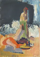 Gheorghe G. Vânătoru, La plajă, 1962, ulei pe hârtie