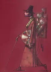 Ion Iancuț, Vânzătorul de timp, pastel și cărbune pe hârtie