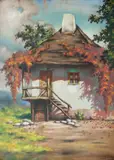 Mişu Teişanu, Căsuța bunicilor, anii '30, pastel pe hârtie lipită pe carton