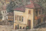 Corneliu Baba, Stradă din Iași, anii '50, cărbune și ceracolor pe hârtie