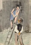 Dem Iordache, Conjugală ("Perspectiva lui Conu' Costică"), cărbune și ceracolor pe hârtie